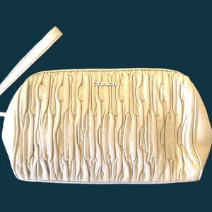 Coach Madison Soffia Ruche Cream Leather Front/Back Large Wristlet Gold NWOT